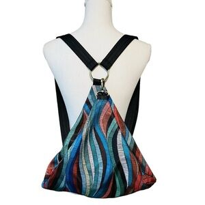 BLACK BUTTERFLY COLORFUL ABSTRACT PATTERN SMALL BACKPACK PURSE